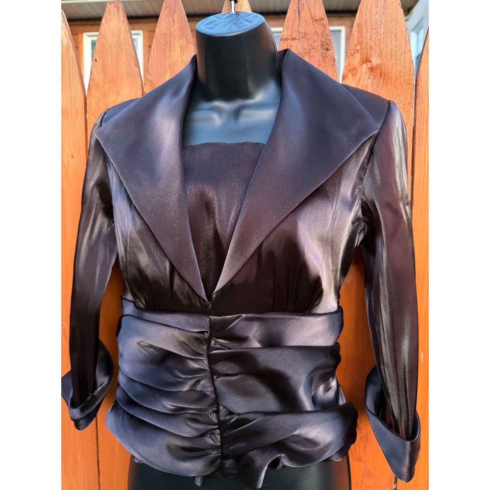 Kathy Roberts Brown Satin Ruched Portrait Collar Evening Jacket Size 4P